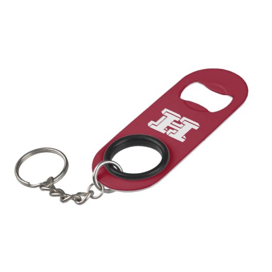 Crimson and White Stainless Keychain Bottle Opener Mini Flessenopener (Voorkant Gekanteld)