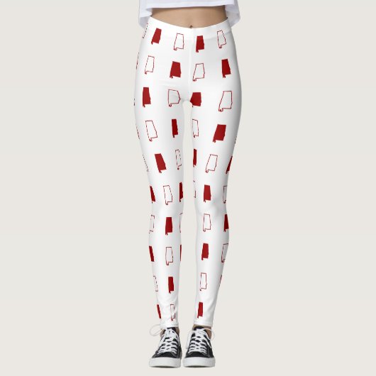 Crimson and White State of Alabama Pattern Leggings (Voorkant)