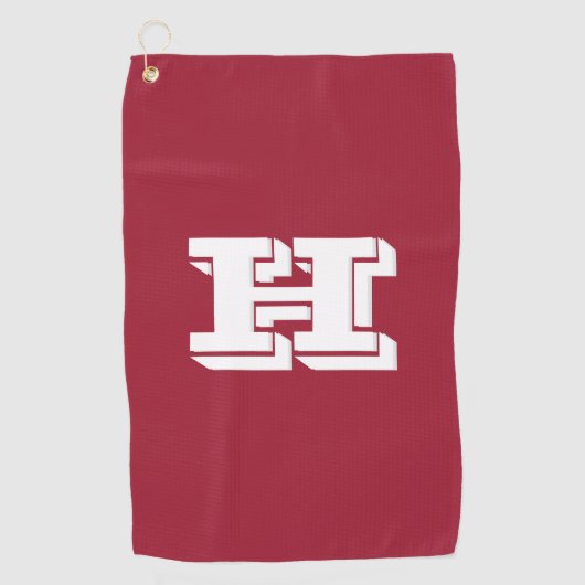 Crimson and White Varsity Letter Golf Towel Golfhanddoek (Voorkant)