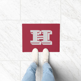 Crimson and White Varsity Letter Style Monogram Deurmat