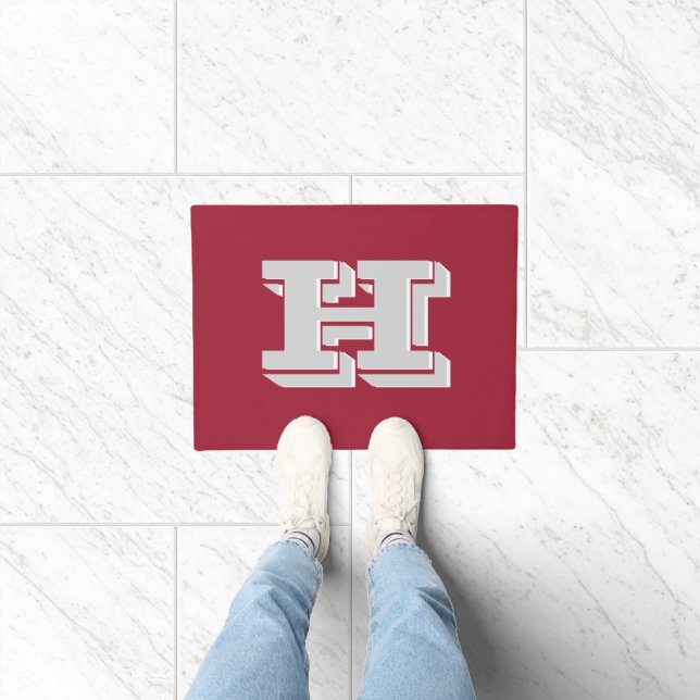 Crimson and White Varsity Letter Style Monogram Deurmat (Binnen)