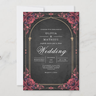 Crimson Arch Floral Romance bruiloft Kaart