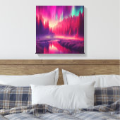 Crimson Aurora Over Enchanted Forest Valley Canvas Afdruk (Insitu (Slaapkamer))