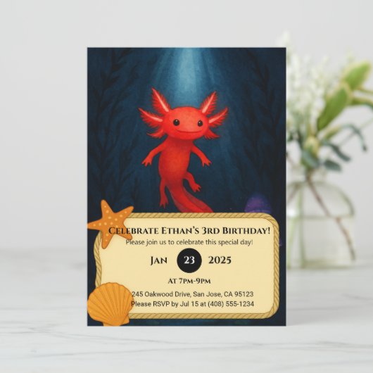 Crimson Axolotl in Mushroom Grotto Verjaardag Kaart (Staand voorkant)