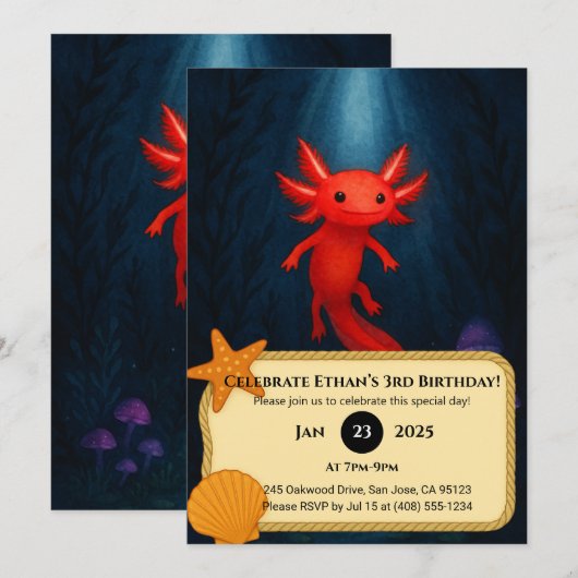 Crimson Axolotl in Mushroom Grotto Verjaardag Kaart (Voorkant / Achterkant)