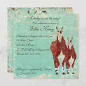 Crimson & Azure Llamas Baby Invitation Kaart (Voorkant / Achterkant)
