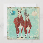Crimson & Azure Llamas Baby Invitation Kaart (Achterkant)