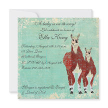 Crimson & Azure Llamas Baby Invitation