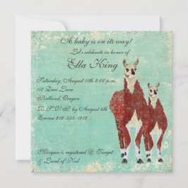 Crimson & Azure Llamas Baby Invitation Kaart