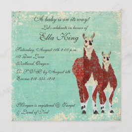 Crimson & Azure Llamas Baby Invitation Kaart