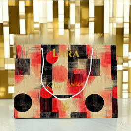Crimson & Beige Abstracte Geometrische Gift Bag Groot Cadeauzakje