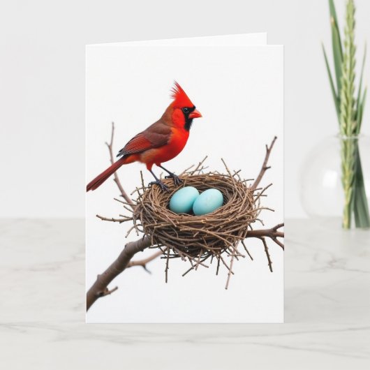 Crimson Bird Nesting Scene Card Kaart (Voorkant)