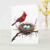 Crimson Bird Nesting Scene Card Kaart (Gele Bloem)