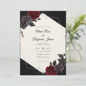 Crimson Black Bloom Bruiloft Kaart (Staand voorkant)