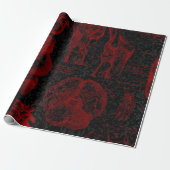 Crimson & Black Damask patterned Vampyre Anatomy Cadeaupapier (Uitgerold)