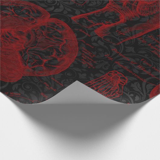 Crimson & Black Damask patterned Vampyre Anatomy Cadeaupapier (Hoek)