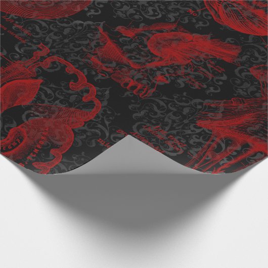 Crimson & Black Damask patterned Vampyre Anatomy Cadeaupapier (Hoek)