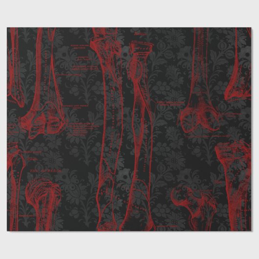 Crimson & Black Skeletons Anatomie Cadeaupapier (Vlak)