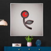 Crimson Bloom: Abstracte bloem met rood en zwart Poster