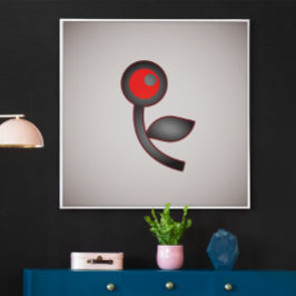 Crimson Bloom: Abstracte bloem met rood en zwart Poster