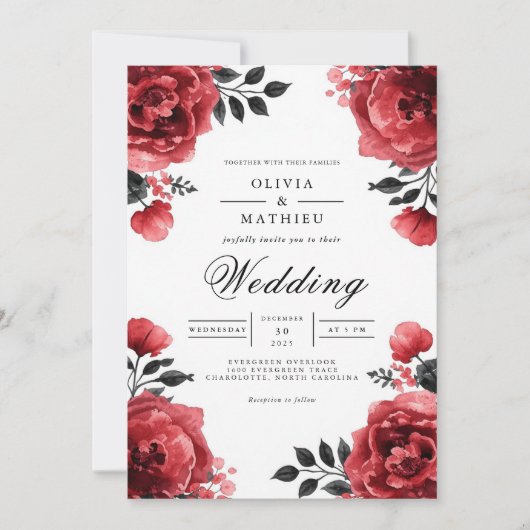 Crimson Bloom Floral Accent Wedding Kaart (Voorkant)