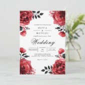 Crimson Bloom Floral Accent Wedding Kaart (Staand voorkant)