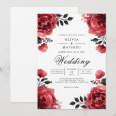 Crimson Bloom Floral Accent Wedding Kaart (Voorkant / Achterkant)