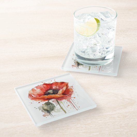 Crimson Bloom Glazen Onderzetter (Schuin)