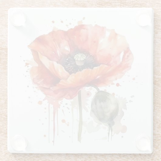 Crimson Bloom Glazen Onderzetter (Achterkant)