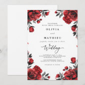 Crimson Bloom Romance bruiloft Kaart (Voorkant / Achterkant)