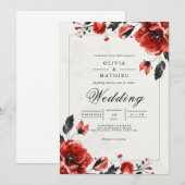 Crimson Bloom Romantische bruiloft Kaart (Voorkant / Achterkant)