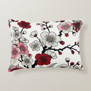 Crimson Blossom Elegance - Japans geïnspireerde fl Accent Kussen