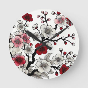 Crimson Blossom Elegance - Japans geïnspireerde fl Ronde Klok