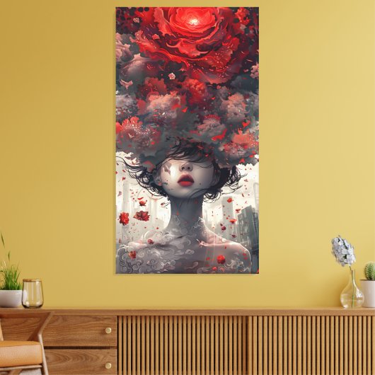 Crimson Blossom Surreal Art Poster Canvas Afdruk (Insitu (Woonkamer))