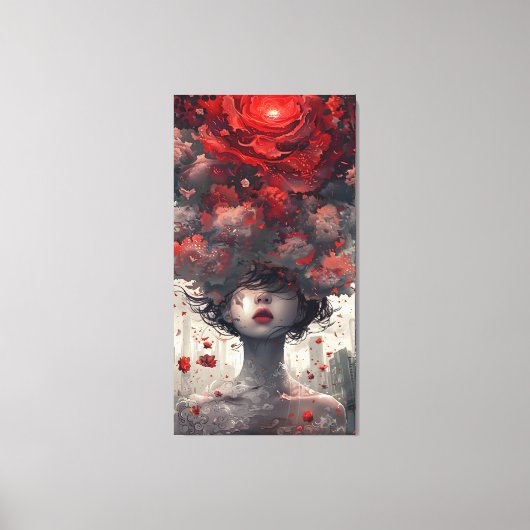 Crimson Blossom Surreal Art Poster Canvas Afdruk (Voorkant)