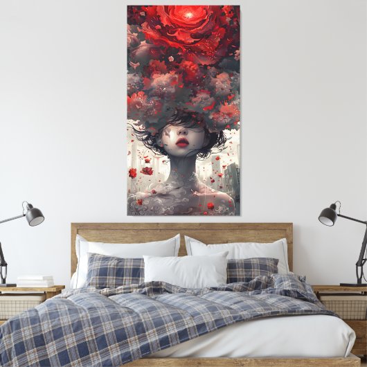 Crimson Blossom Surreal Art Poster Canvas Afdruk (Insitu (Slaapkamer))