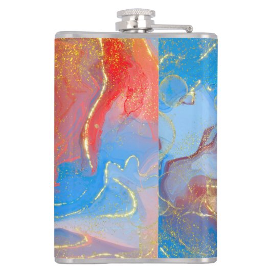 Crimson, Blush, Blue and Gold Marked Alcohol Ink Heupfles (Achterkant)