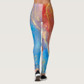Crimson, Blush, Blue and Gold Marked Alcohol Ink Leggings (Achterkant)