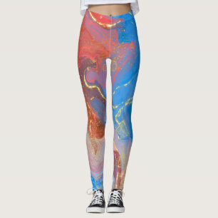 Crimson, Blush, Blue and Gold Marked Alcohol Ink Leggings