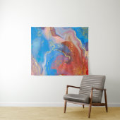 Crimson, Blush, Blue and Gold Marked Alcohol Ink Wandkleed (In Situ (horizontaal))