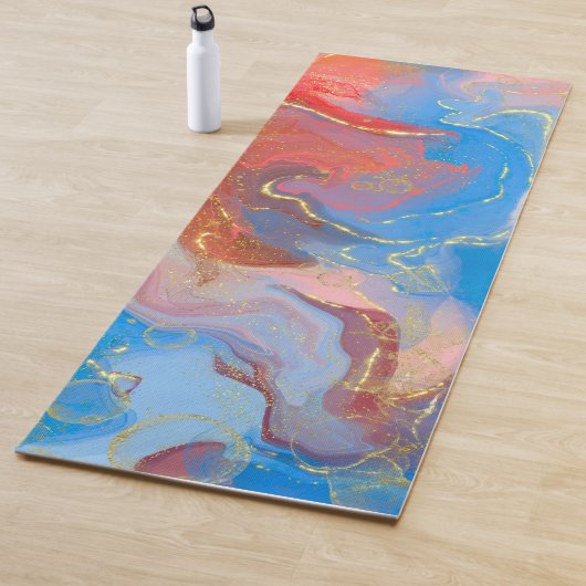 Crimson, Blush, Blue and Gold Marked Alcohol Ink Yogamat (In situ)