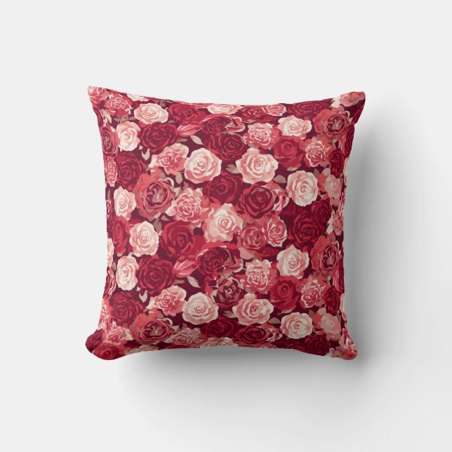 Crimson & Blush Naadloos Rozenpatroon Kussen (Voorkant)