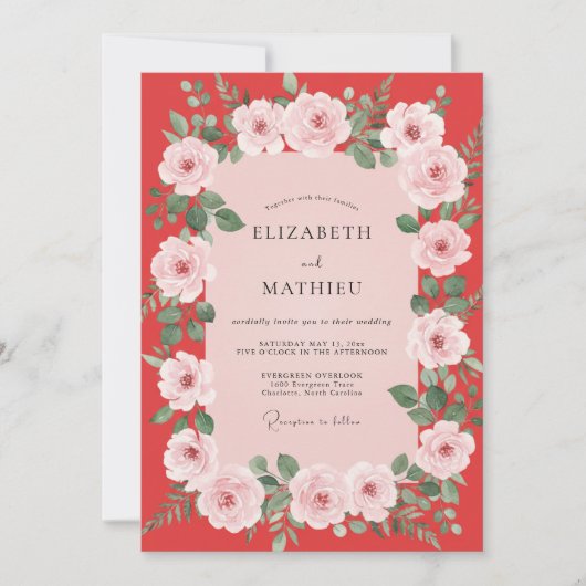 Crimson Blush Petal Bruiloft Kaart (Voorkant)