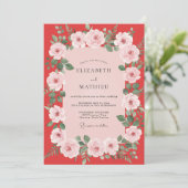 Crimson Blush Petal Bruiloft Kaart (Staand voorkant)