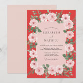 Crimson Blush Petal Bruiloft Kaart (Voorkant / Achterkant)