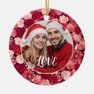 Crimson & Blush Seamless Rose Pattern Keramisch Ornament