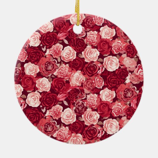 Crimson & Blush Seamless Rose Pattern Keramisch Ornament (Achterkant)