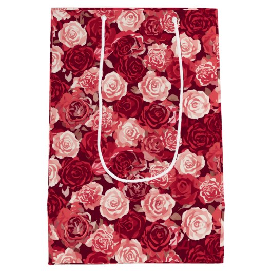 Crimson & Blush Seamless Rose Pattern Medium Cadeauzakje (Achterkant)