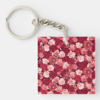 Crimson & Blush Seamless Rose Pattern Sleutelhanger