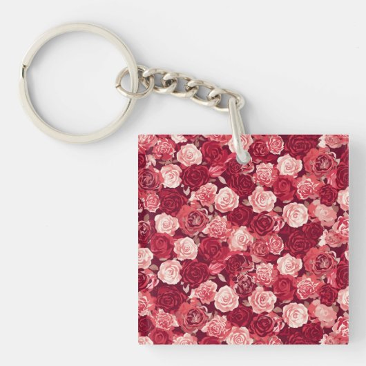 Crimson & Blush Seamless Rose Pattern Sleutelhanger (Voorkant)